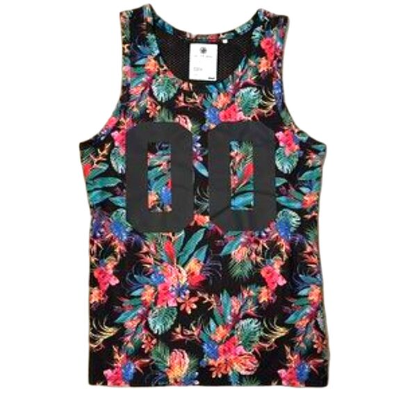 On The Byas Jersey Mens Small Multicolor Tropical Print Sleeveless Mesh Tank - Picture 1 of 4